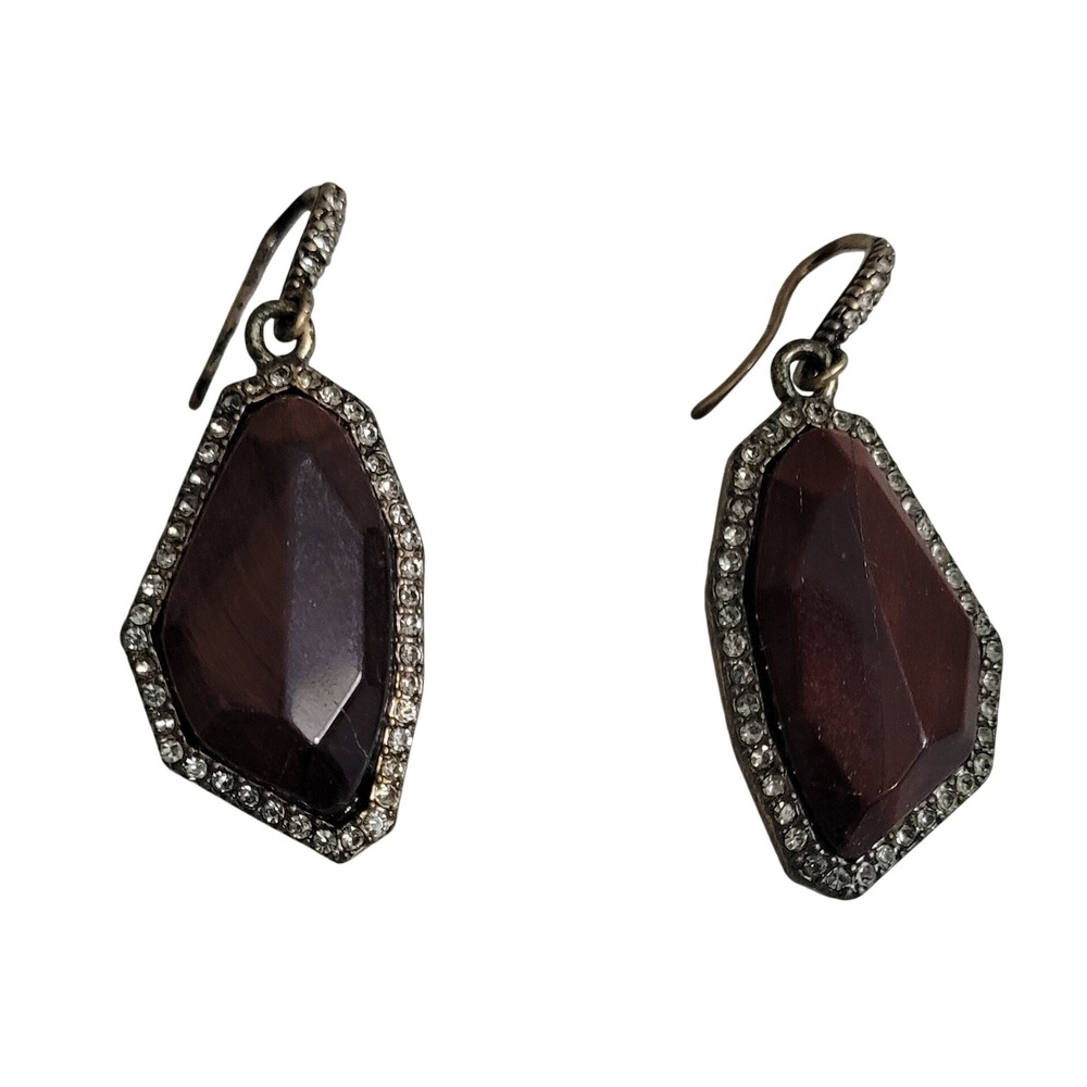 Chloe & Isabel Drop Earrings Women Burgundy Antique Brass Crystal Earthy